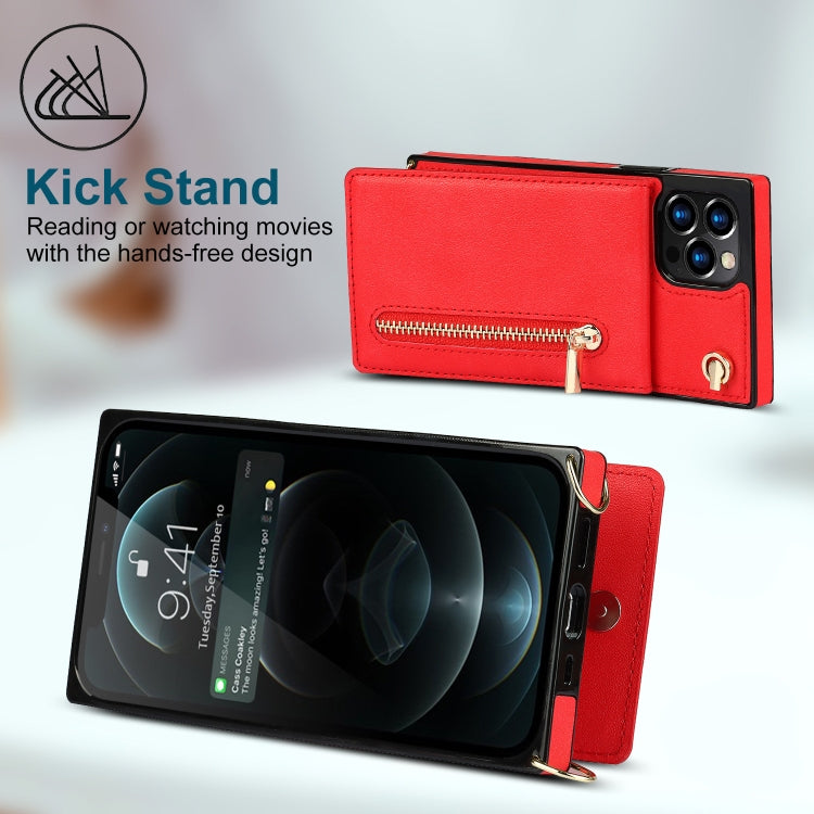 For iPhone 14 Cross-body Zipper Square Phone Case with Holder