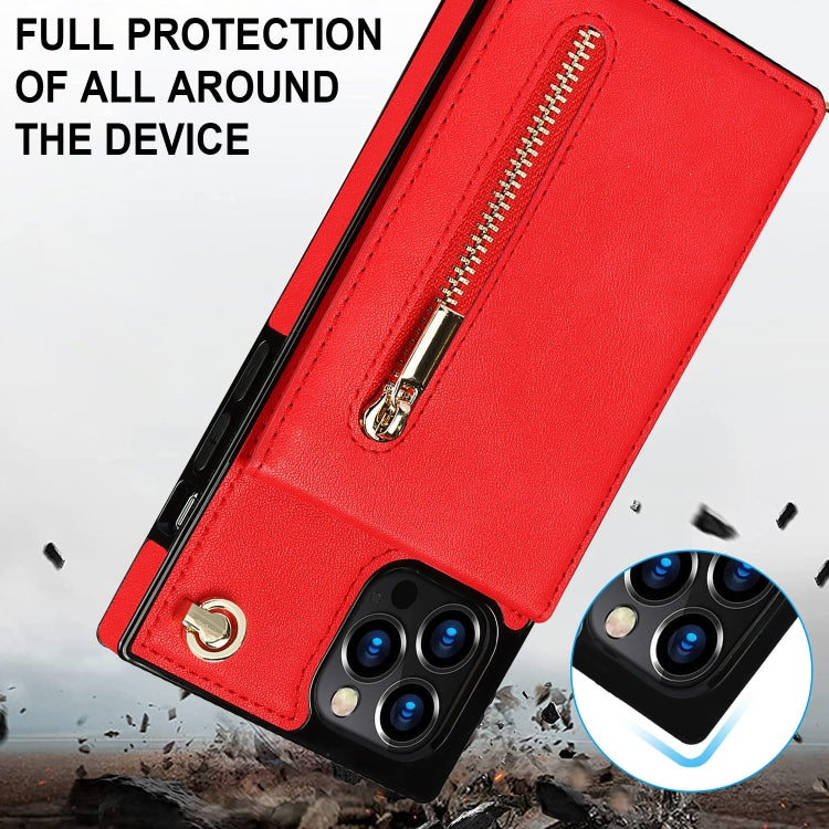 For iPhone 14 Cross-body Zipper Square Phone Case with Holder