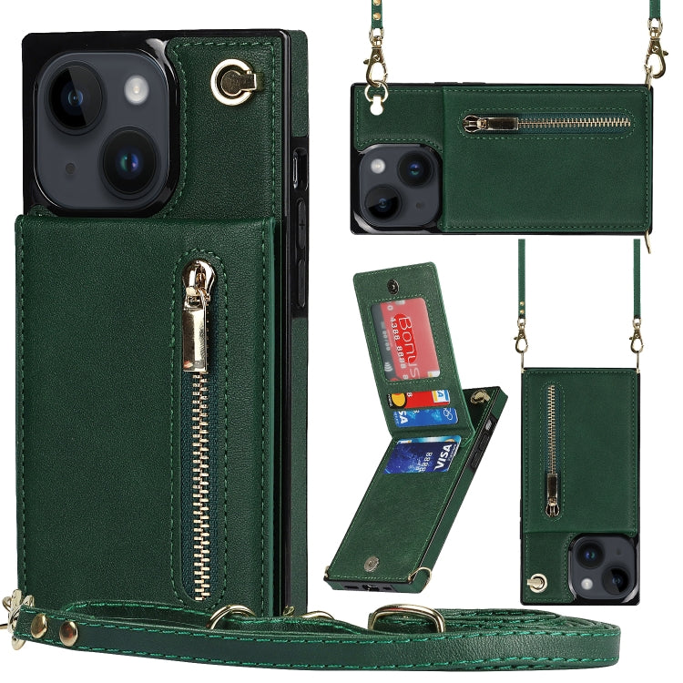 For iPhone 14 Cross-body Zipper Square Phone Case with Holder