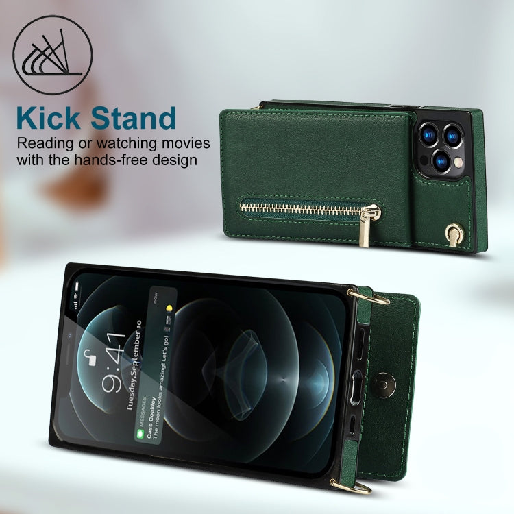 For iPhone 14 Cross-body Zipper Square Phone Case with Holder