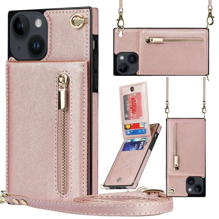 For iPhone 14 Cross-body Zipper Square Phone Case with Holder