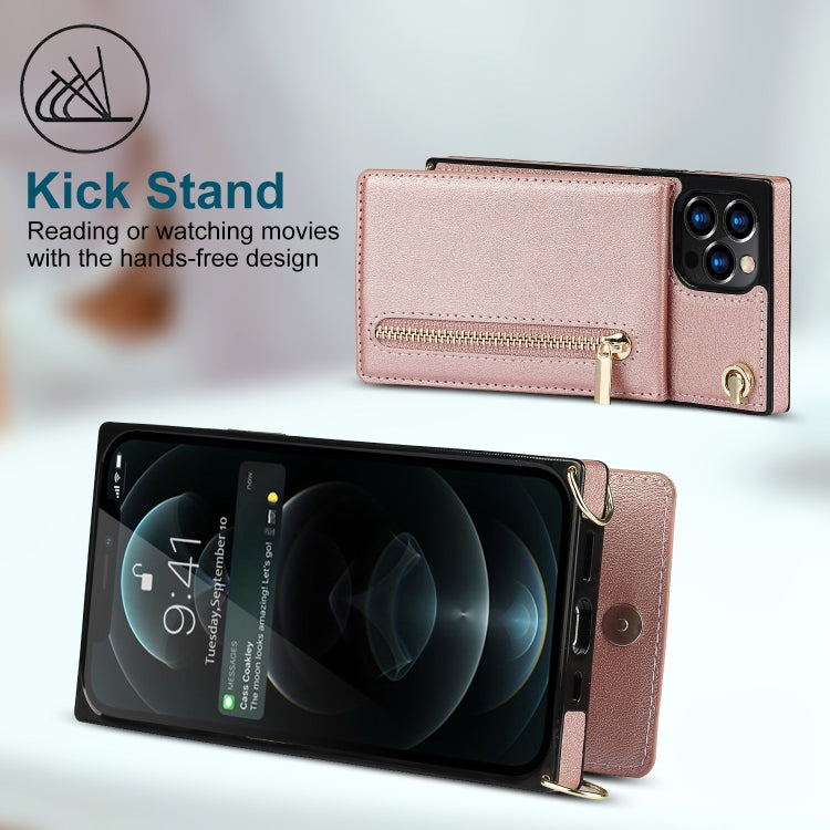 For iPhone 14 Cross-body Zipper Square Phone Case with Holder