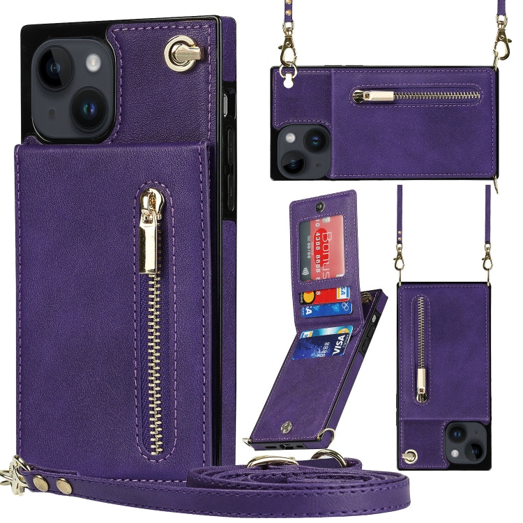 For iPhone 14 Cross-body Zipper Square Phone Case with Holder