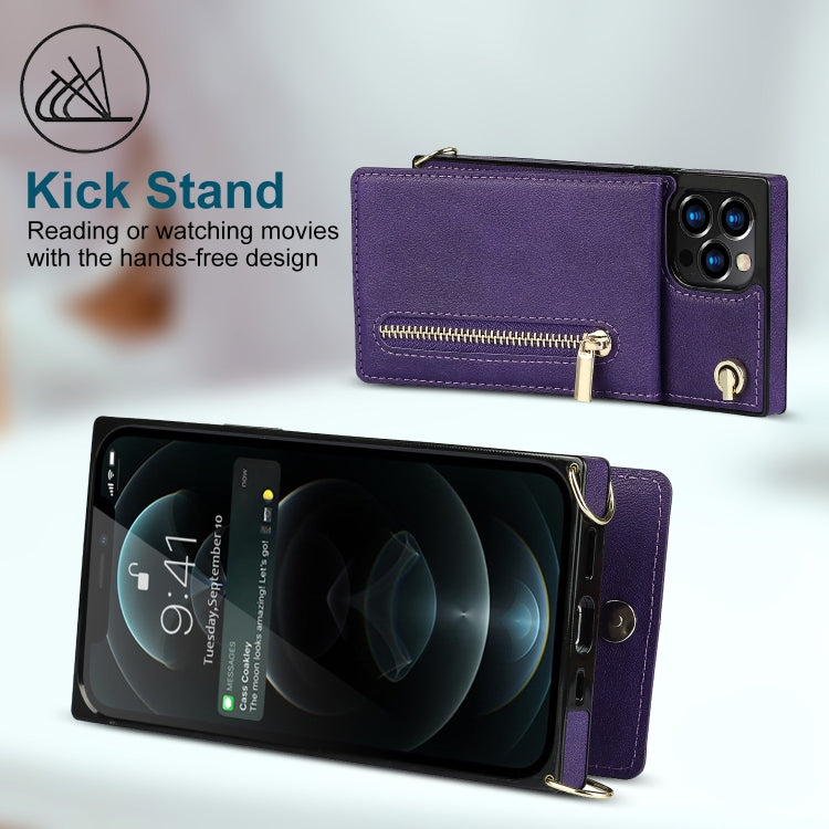 For iPhone 14 Cross-body Zipper Square Phone Case with Holder