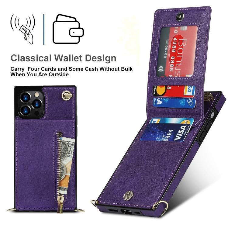 For iPhone 14 Cross-body Zipper Square Phone Case with Holder