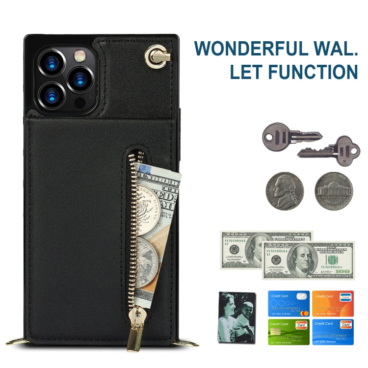 For iPhone 14 Pro Cross-body Zipper Square Phone Case with Holder