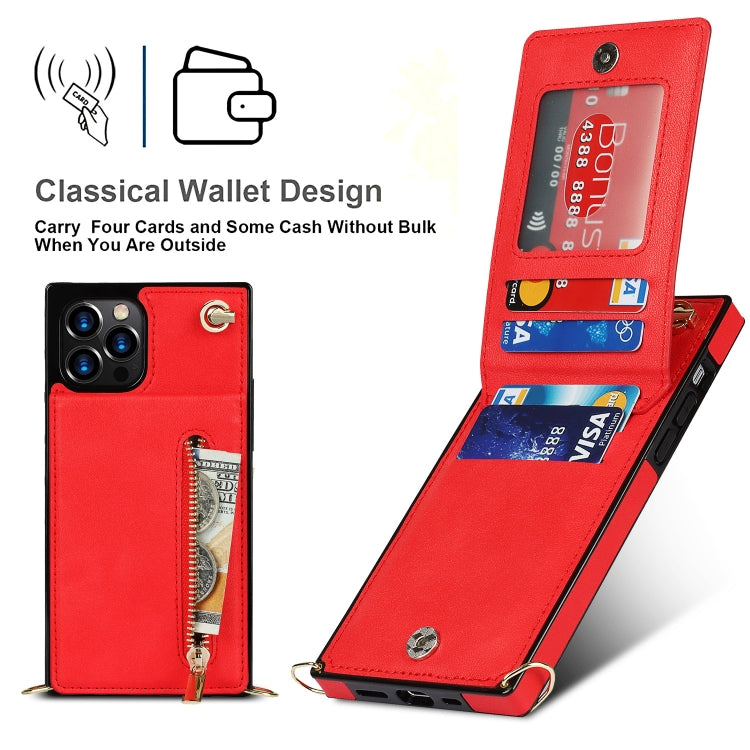 For iPhone 14 Pro Cross-body Zipper Square Phone Case with Holder