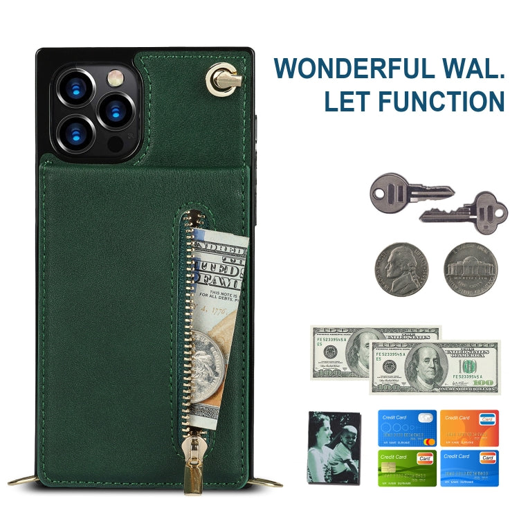 For iPhone 14 Pro Cross-body Zipper Square Phone Case with Holder