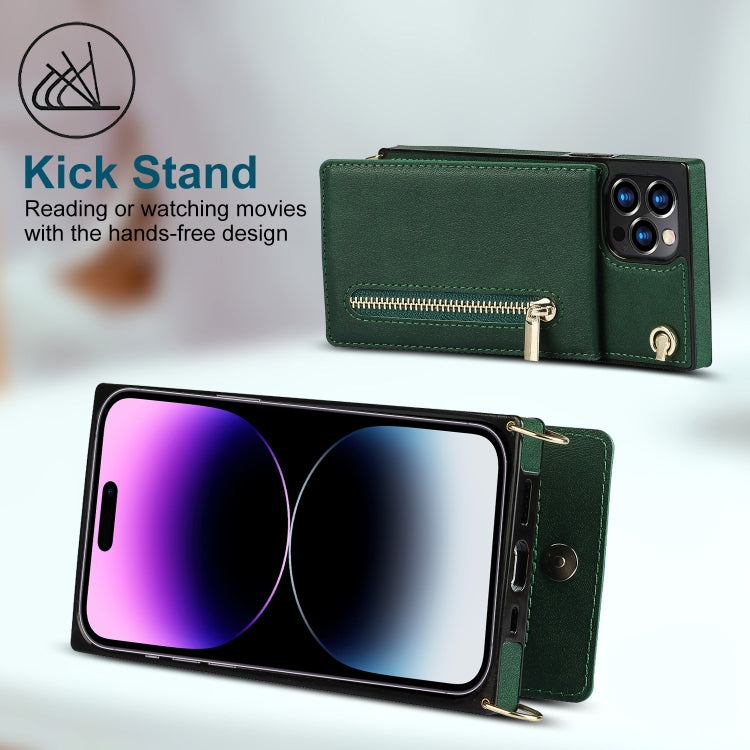 For iPhone 14 Pro Cross-body Zipper Square Phone Case with Holder