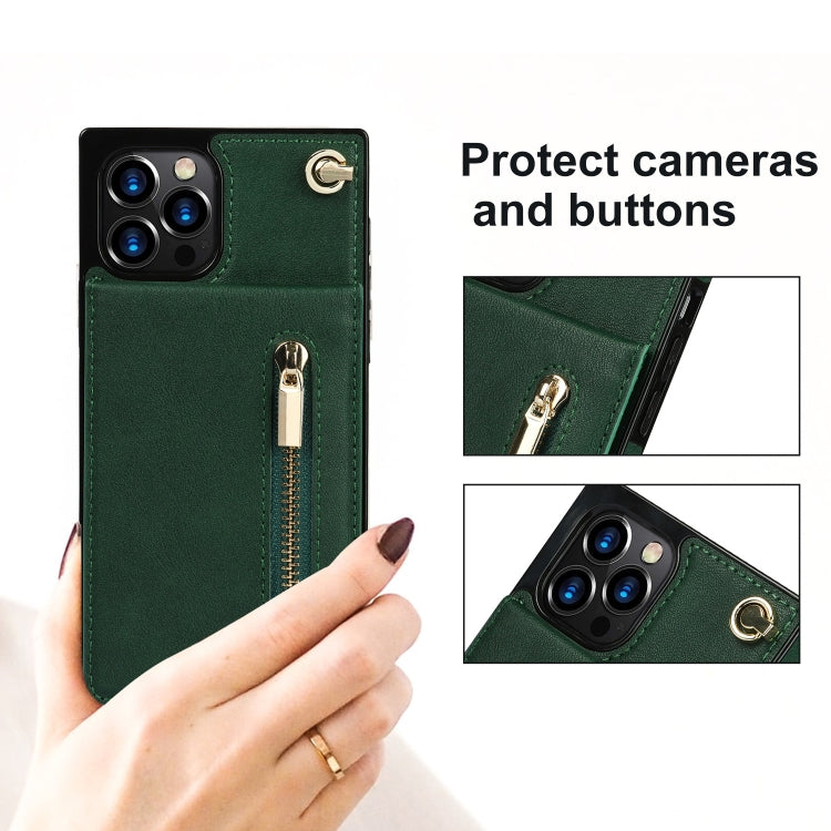 For iPhone 14 Pro Cross-body Zipper Square Phone Case with Holder