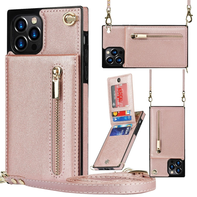 For iPhone 14 Pro Cross-body Zipper Square Phone Case with Holder