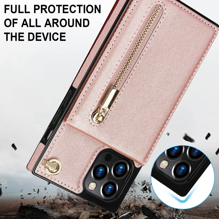 For iPhone 14 Pro Cross-body Zipper Square Phone Case with Holder