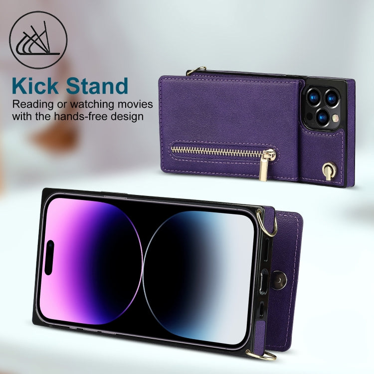 For iPhone 14 Pro Cross-body Zipper Square Phone Case with Holder