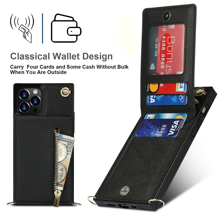 For iPhone 14 Pro Max Cross-body Zipper Square Phone Case with Holder