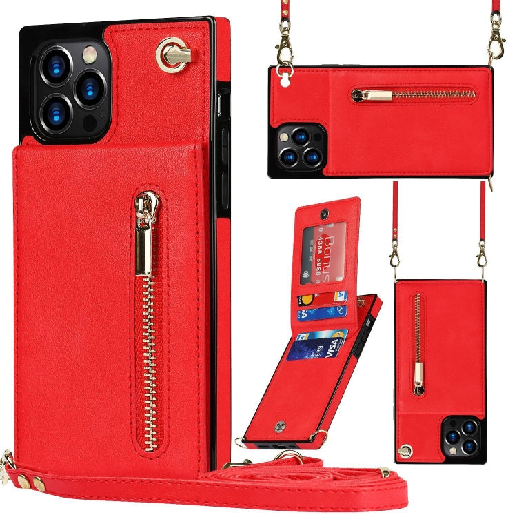 For iPhone 14 Pro Max Cross-body Zipper Square Phone Case with Holder