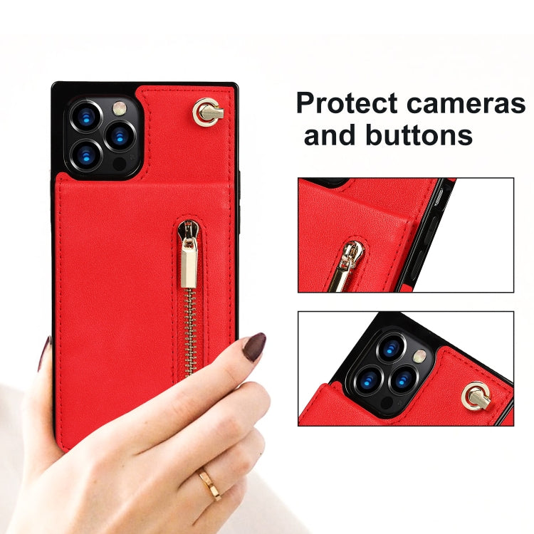 For iPhone 14 Pro Max Cross-body Zipper Square Phone Case with Holder