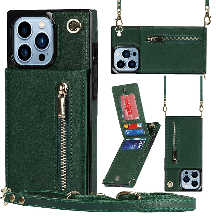 For iPhone 14 Pro Max Cross-body Zipper Square Phone Case with Holder