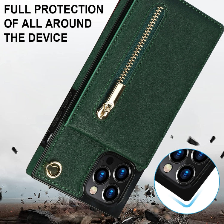 For iPhone 14 Pro Max Cross-body Zipper Square Phone Case with Holder