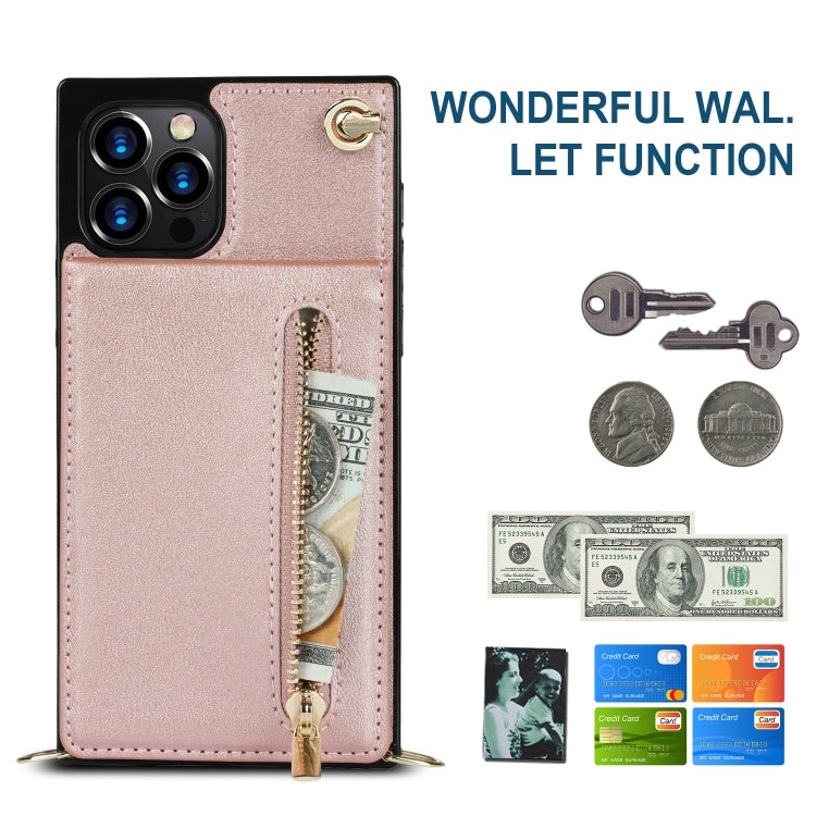 For iPhone 14 Pro Max Cross-body Zipper Square Phone Case with Holder