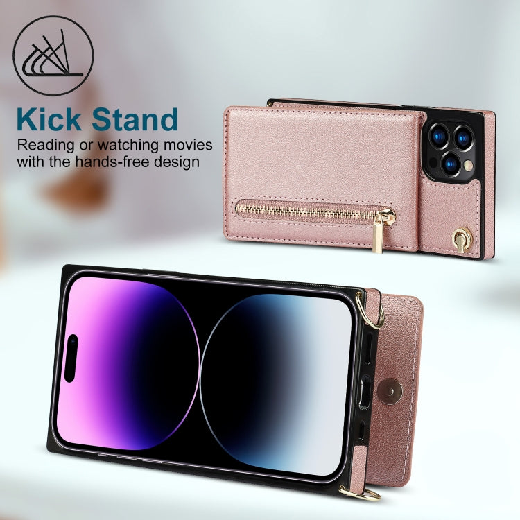 For iPhone 14 Pro Max Cross-body Zipper Square Phone Case with Holder