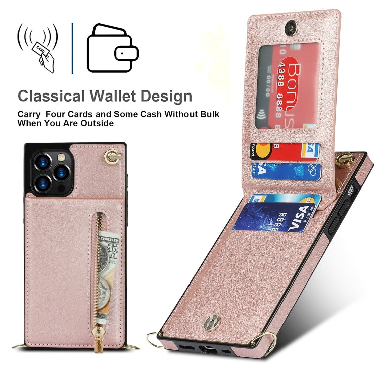 For iPhone 14 Pro Max Cross-body Zipper Square Phone Case with Holder
