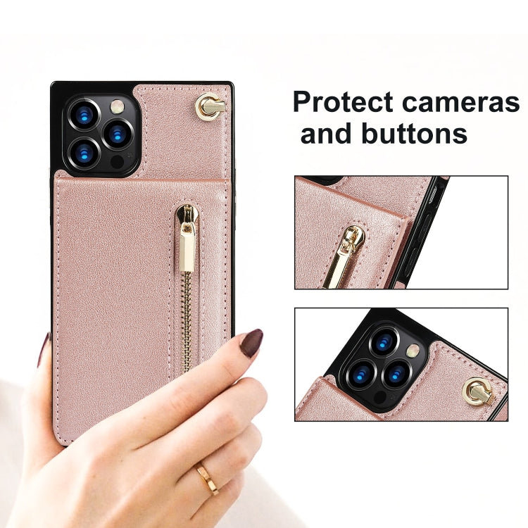 For iPhone 14 Pro Max Cross-body Zipper Square Phone Case with Holder