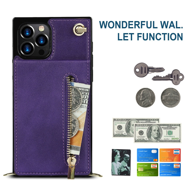 For iPhone 14 Pro Max Cross-body Zipper Square Phone Case with Holder