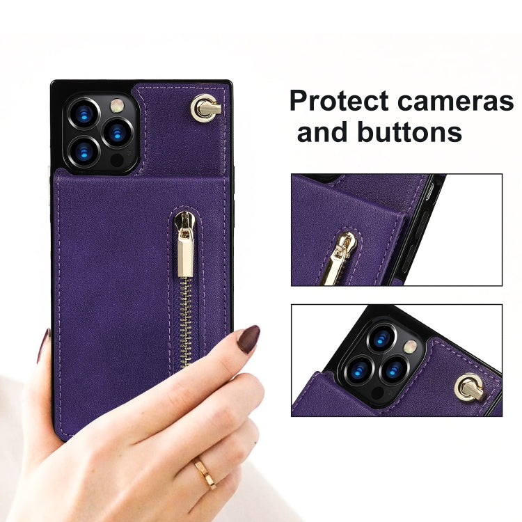 For iPhone 14 Pro Max Cross-body Zipper Square Phone Case with Holder