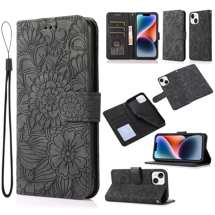 For iPhone 13 Skin Feel Embossed Sunflower Horizontal Leather Case