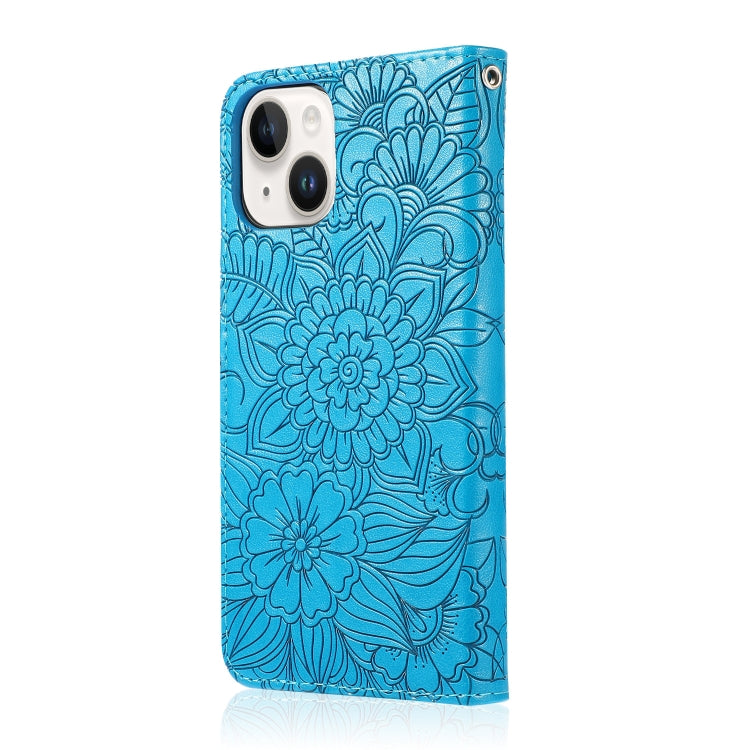 For iPhone 13 mini Skin Feel Embossed Sunflower Horizontal Leather Case