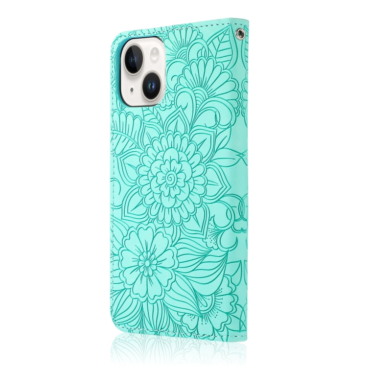 For iPhone 13 mini Skin Feel Embossed Sunflower Horizontal Leather Case