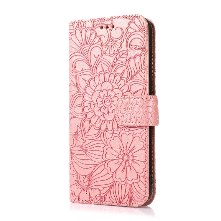 For iPhone 13 mini Skin Feel Embossed Sunflower Horizontal Leather Case