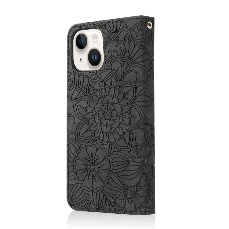 For iPhone 13 mini Skin Feel Embossed Sunflower Horizontal Leather Case