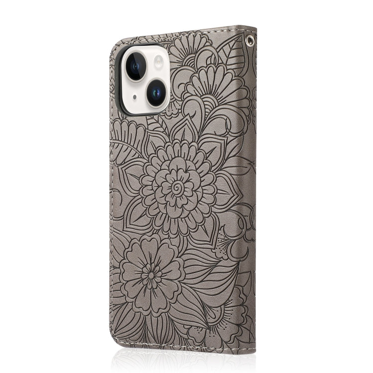 For iPhone 13 mini Skin Feel Embossed Sunflower Horizontal Leather Case