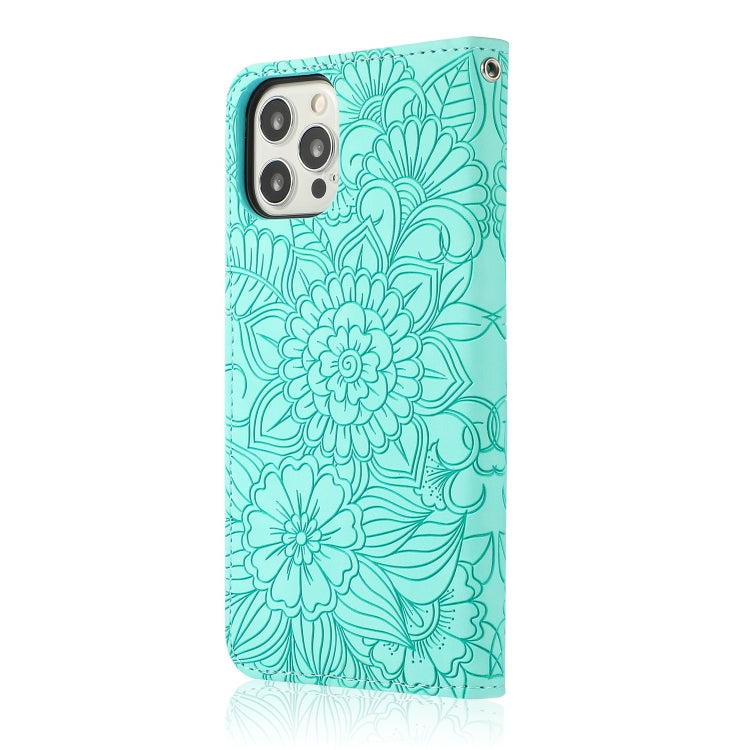 For iPhone 13 Pro Skin Feel Embossed Sunflower Horizontal Leather Case