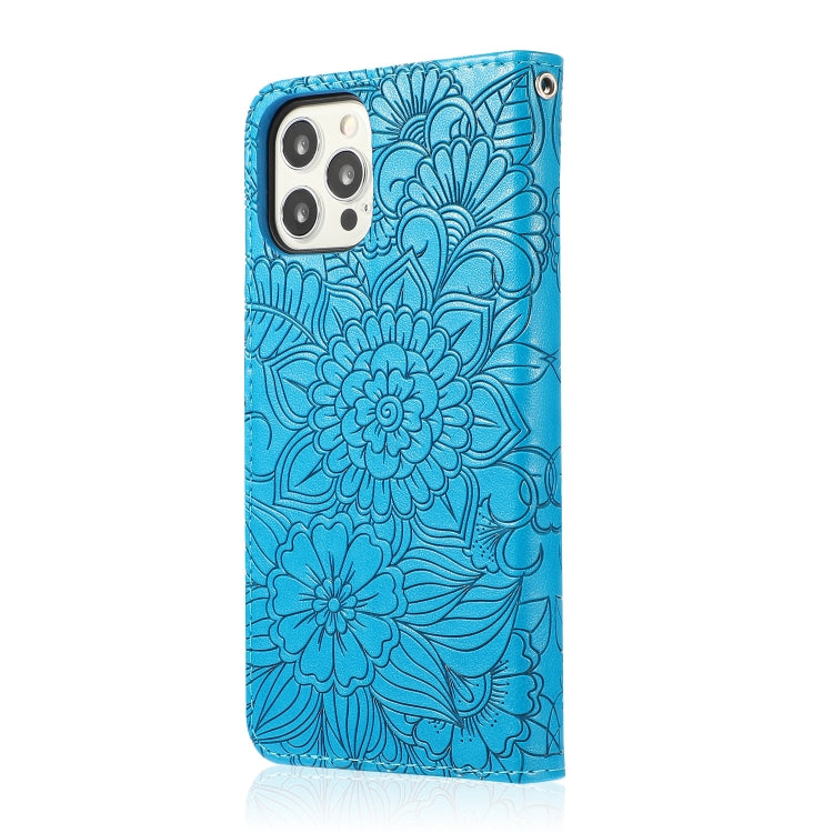 For iPhone 13 Pro Max Skin Feel Embossed Sunflower Horizontal Leather Case