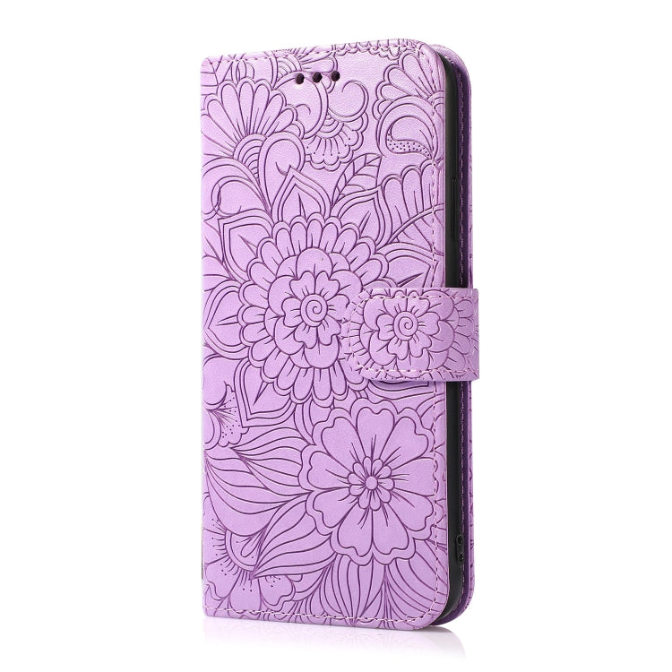 For iPhone 14 Plus Skin Feel Embossed Sunflower Horizontal Leather Case