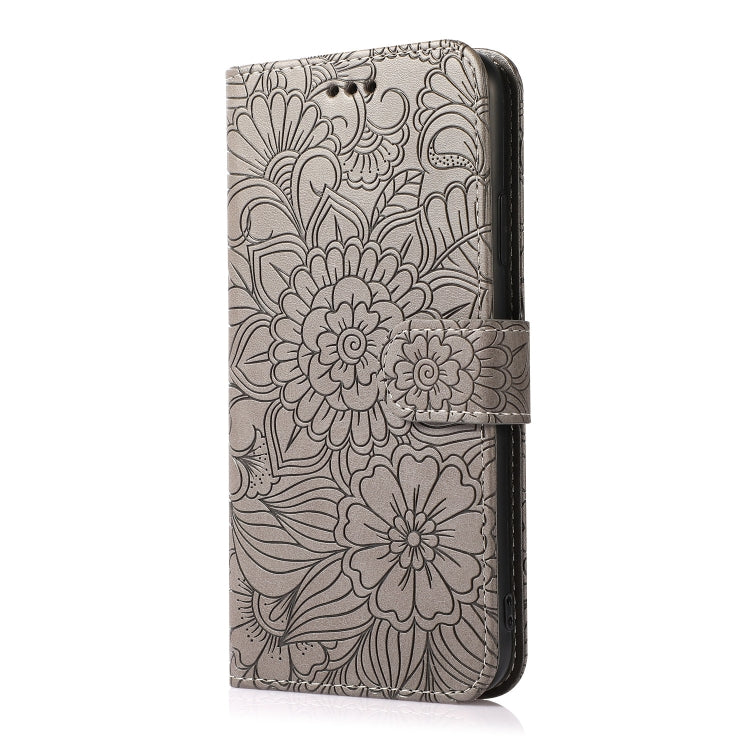 For iPhone 14 Plus Skin Feel Embossed Sunflower Horizontal Leather Case