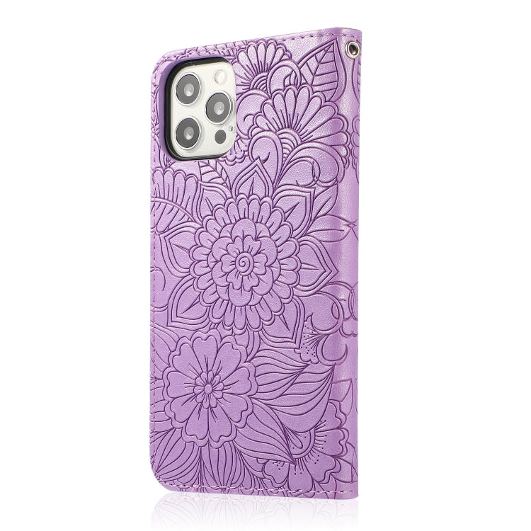 For iPhone 14 Pro Skin Feel Embossed Sunflower Horizontal Leather Case