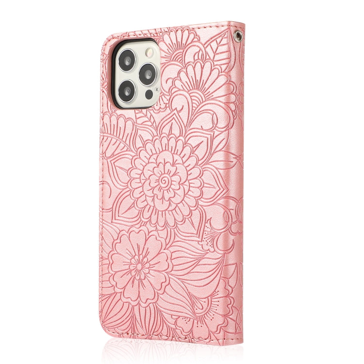 For iPhone 14 Pro Skin Feel Embossed Sunflower Horizontal Leather Case