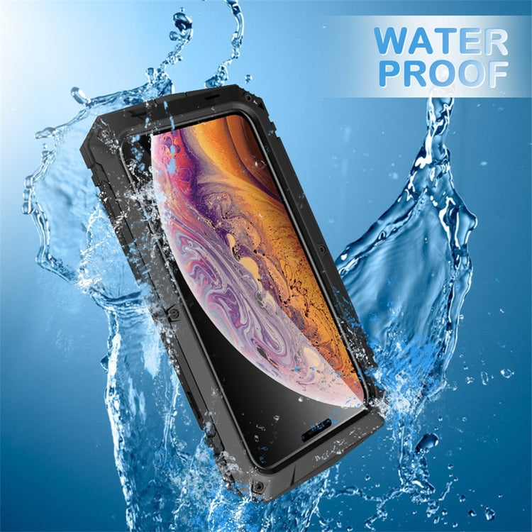 For iPhone XR Shockproof Waterproof Dust-proof Metal + Silicone Protective Case with Holder