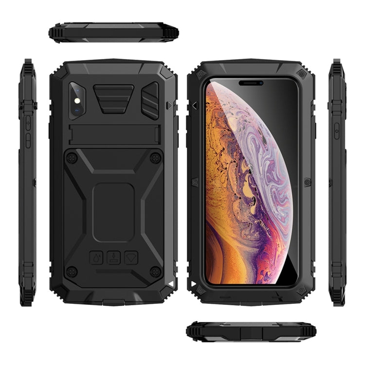 For iPhone XR Shockproof Waterproof Dust-proof Metal + Silicone Protective Case with Holder