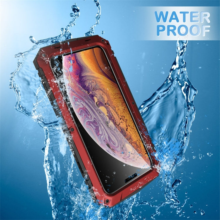 For iPhone XR Shockproof Waterproof Dust-proof Metal + Silicone Protective Case with Holder