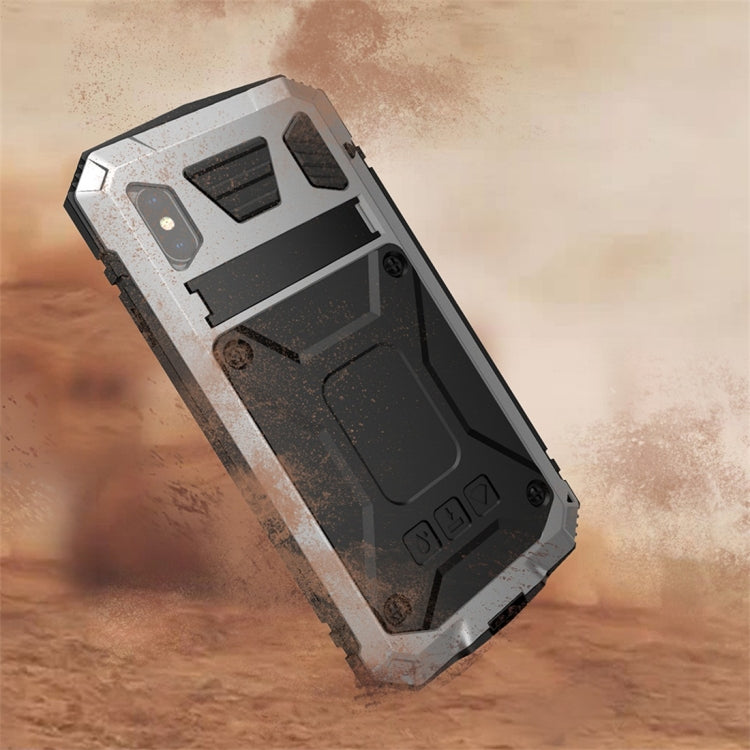 For iPhone XR Shockproof Waterproof Dust-proof Metal + Silicone Protective Case with Holder
