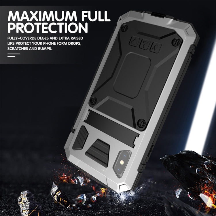For iPhone XR Shockproof Waterproof Dust-proof Metal + Silicone Protective Case with Holder