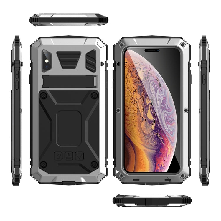 For iPhone XR Shockproof Waterproof Dust-proof Metal + Silicone Protective Case with Holder