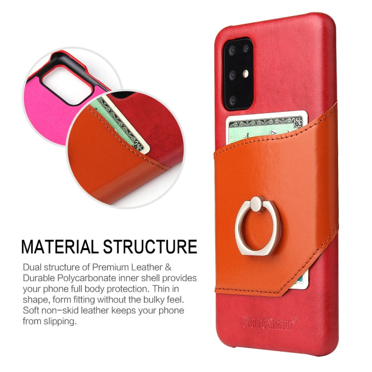 For Galaxy S20 Fierre Shann Oil Wax Texture Genuine Leather Back Cover Case with 360 Degree Rotation Holder & Card Slot