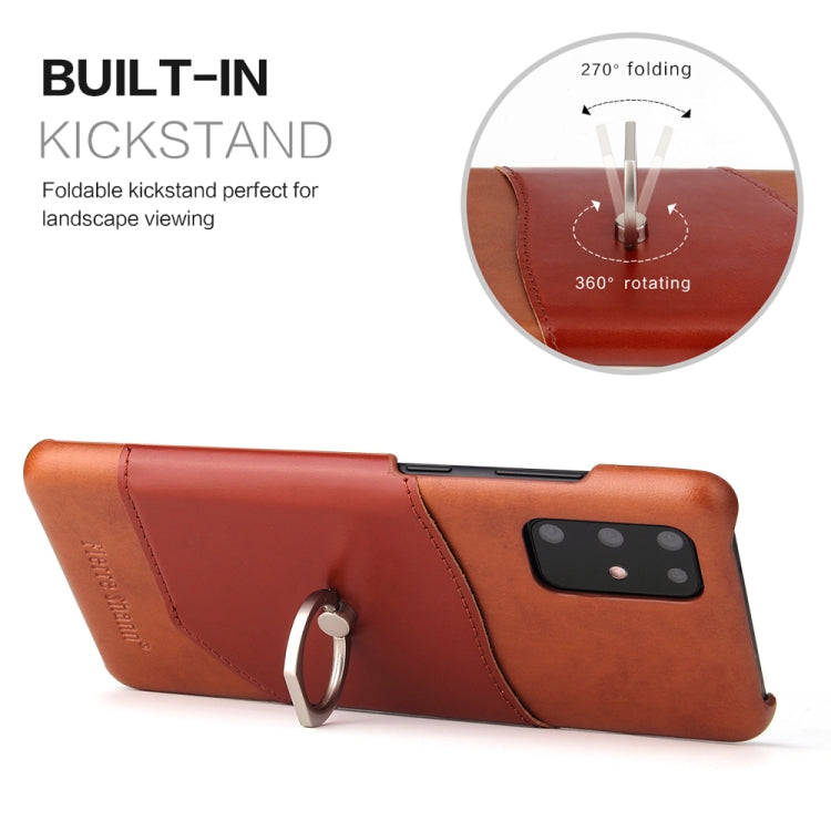 For Galaxy S20 Fierre Shann Oil Wax Texture Genuine Leather Back Cover Case with 360 Degree Rotation Holder & Card Slot