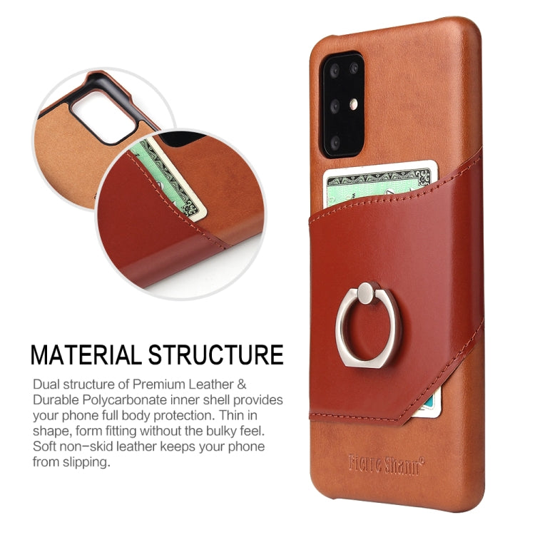 For Galaxy S20 Fierre Shann Oil Wax Texture Genuine Leather Back Cover Case with 360 Degree Rotation Holder & Card Slot