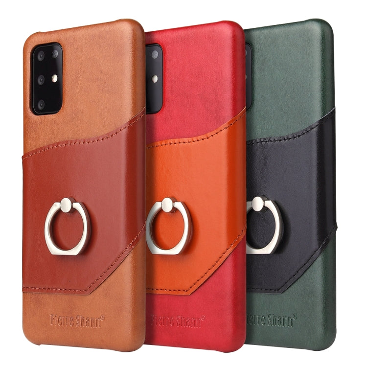 For Galaxy S20+ Fierre Shann Oil Wax Texture Genuine Leather Back Cover Case with 360 Degree Rotation Holder & Card Slot